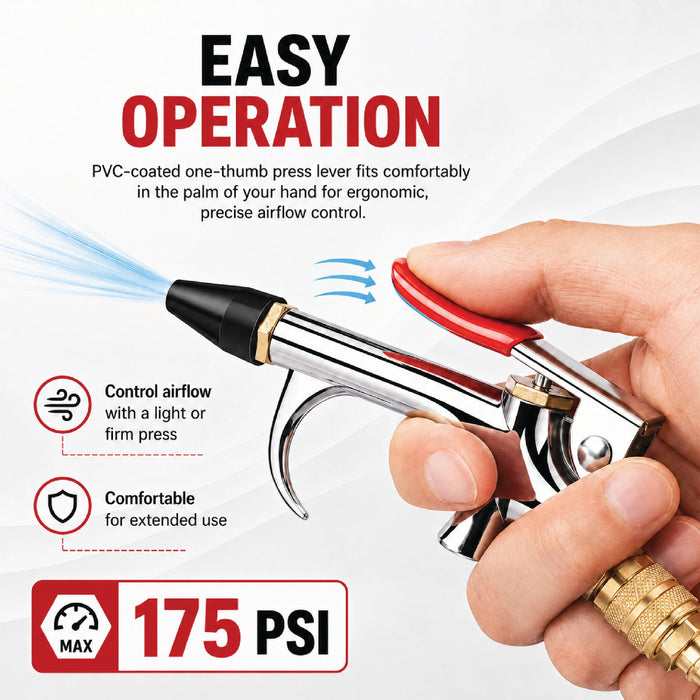 LAUCO Air Blow Gun Set Kit with 10 Interchangeable Nozzles, Blow Gun with Rubber and Safety Tip Nozzles, ¼ NPT Female and Male Quick Connectors, 10 Pieces Air Blow Gun Accessories Kit ATK6989