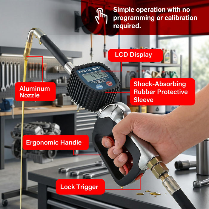 LAUCO 3:1 Air-Operated Oil Pump Kit – Digital Meter Gun, 13ft Hose, Mobile Drum Trolley & Regulator – Complete System for SAE240 Oil Transfer from 55 Gallon Barrels (Not for Gasoline or Diesel)