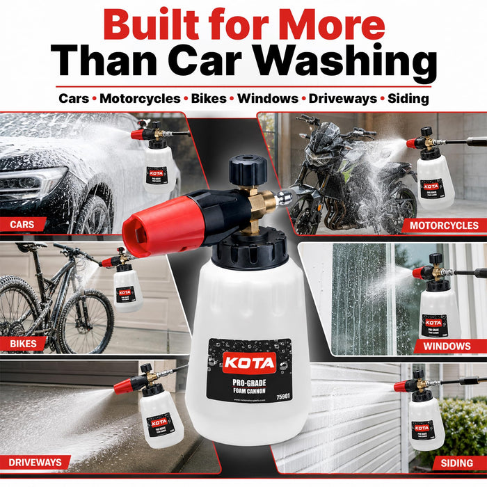 KOTA Pro-Grade Foam Cannon for Pressure Washer, 4000 PSI Snow Foam Lance with 1/4 Inch Quick Connect, 1.25mm Orifice, Solid Brass Core, Adjustable Thick Foam Cannon