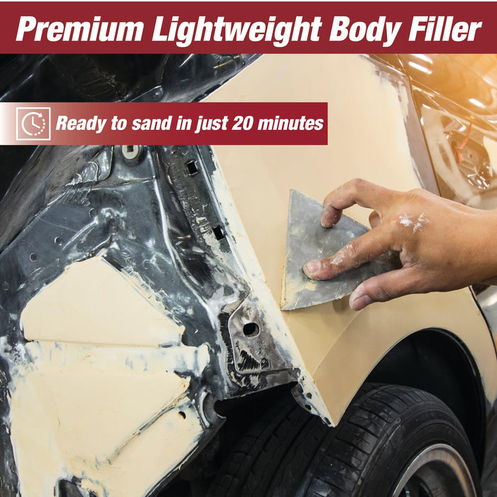 LAUCO Super Fill Premium Lightweight Body Filler - Pack of 2 - Ideal for Small-Medium Dents & Scratches, Adheres to Fiberglass, Steel, Galvanized, Zinc & Aluminum, 2 Quart + 2 Hardener