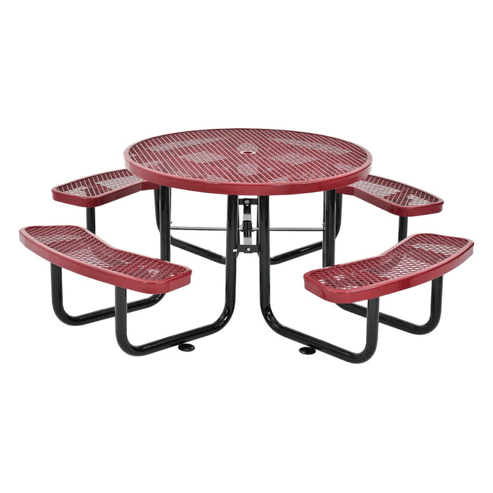 LAUCO 46-Inch Round Metal Picnic Table with Attached Benches, Red Thermoplastic Coated, Expanded Metal Construction, 1000 lb Capacity, Outdoor Use (Red) 36057