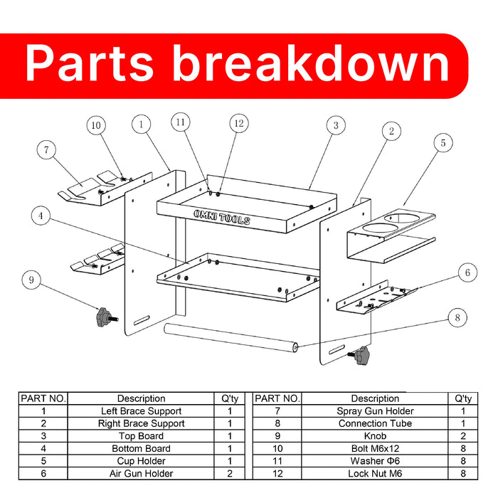 Omni Tools Multi-Function Paper Towel Holder, Steel Shop Organizer Rack with Tool Slots and Spray Gun Storage, Heavy-Duty Garage and Auto Body Shelf, 22.75 x 15 x 9.25 Inches 36038