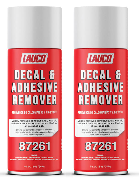 LAUCO Decal & Adhesive Remover, 13 oz Aerosol Spray – Removes Stickers, Tar, Wax, Oil, Bugs, Sap – Safe on Cured Paint, Vinyl & Fabrics, Single & Multi-Pack Option Pack of 2