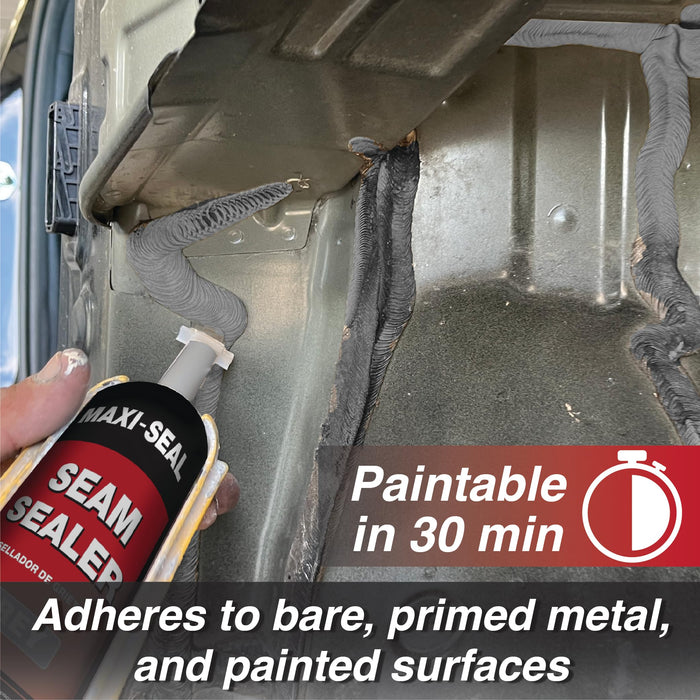 Maxi-Seal Gray Polyurethane Seam Sealer (4-Pack, 10.5oz Tube) | Durable & Flexible Auto Body Joint Compound | Brushable Automotive Filler to Duplicate OEM Finish (87292)