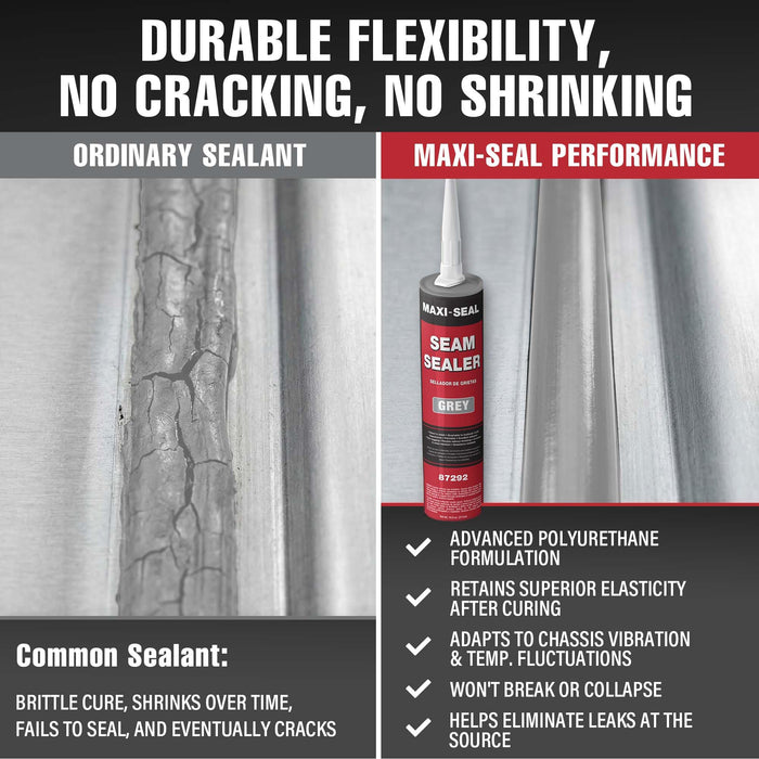 Maxi-Seal Gray Polyurethane Seam Sealer (4-Pack, 10.5oz Tube) | Durable & Flexible Auto Body Joint Compound | Brushable Automotive Filler to Duplicate OEM Finish (87292)