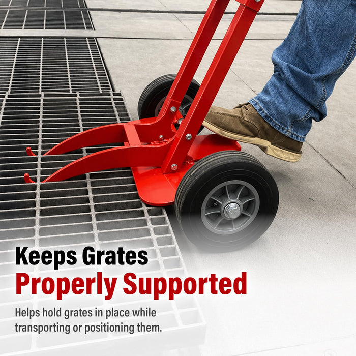 Grate Lifter Trolley – Heavy Duty Floor Grate Removal Tool with 8" Air Wheels, Ergonomic Spray Booth Grate Lift Cart – Supports up to 250 lbs, Industrial Grate Handling Tool 37526