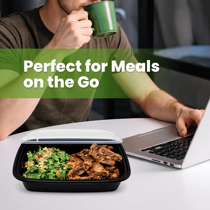 Uni-Pak Meal Prep Containers with Lids, Reusable 32oz Rectangle Food Storage, Sturdy Leakproof, Microwave Freezer Dishwasher Safe, To-Go Takeout Plastic Containers, 50 Pack (100-Piece) – 60816