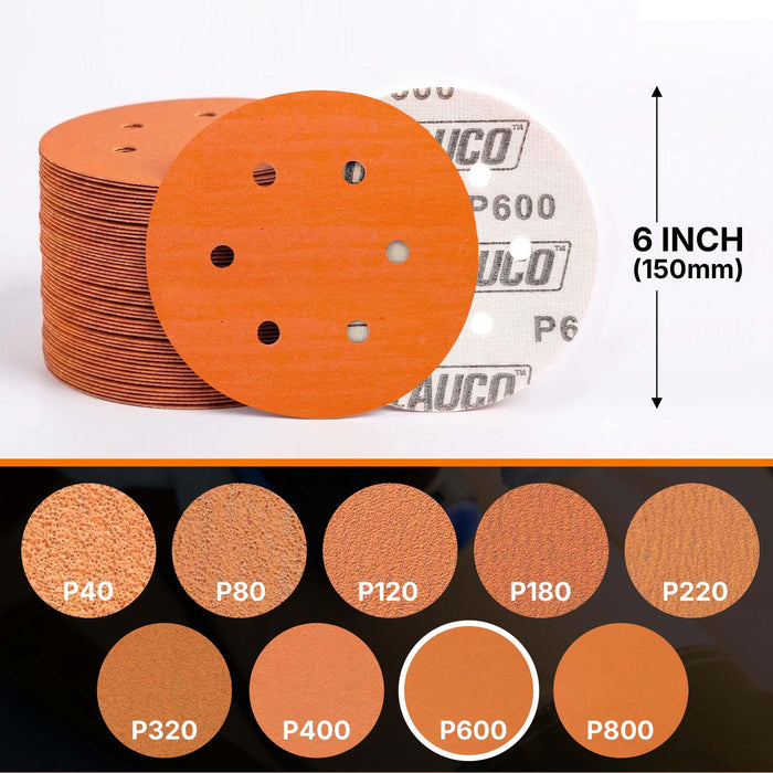 50 PCS 6 Inch 6 Hole Ceramic Sanding Discs P600 Grit, Hook and Loop Orbital Sandpaper, Heavy Duty Sandpaper for Wood, Metal, Automotive, Paint Removal