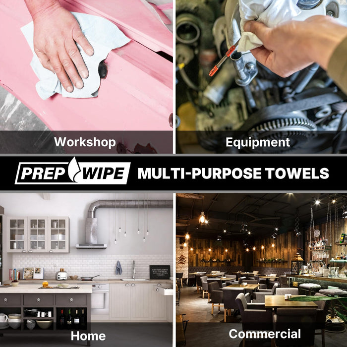 Prep Wipe Lint Free Cleaning Towels, Heavy Duty Cleaning Cloths, Lint Free Wipes, Cleaning Cloths for House & Industrial Use, Disposable Cleaning Rags, Pack of 100 Sheets 9" x 17" (White) 26020