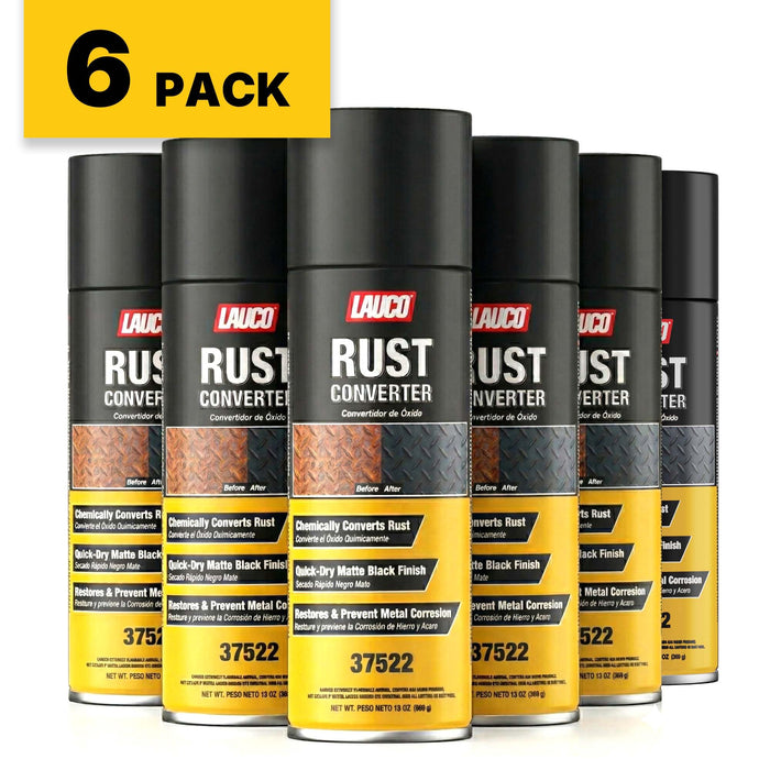 LAUCO Rust Converter Spray 13oz Pack of 6, Fast Dry Rust Remover & Converter, Converts Rust to Protective Black Coating, Anti-Corrosion Metal Treatment for Automotive, Tools & Steel Surfaces 37522