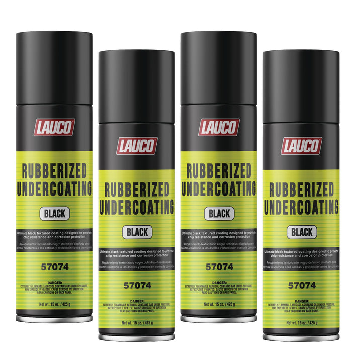 LAUCO Rubberized Undercoating Black (4-Pack) - 15oz Aerosol Spray Paint Can - Automotive & Truck Undercoat, Rust, Corrosion, Sound Deadener Coating for Metal & Plastic (57074)