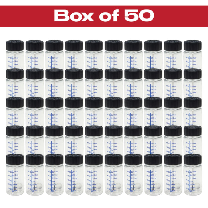 Promix Touch Up Paint Bottles 2oz (Box of 50) – With Child Safety Lids, Mixing Balls, Gradient Markings & Brushes – Solvent-Resistant PET – Car Paint Chip Repair & Scratch Fix Containers (1 Box) 33128