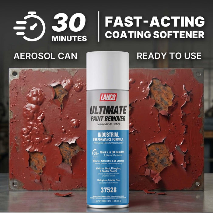 LAUCO Ultimate Paint Remover Spray Industrial Strength Fast Acting Paint Stripper Removes Automotive Coatings 2K Finishes Works on Metal Fiberglass and Chloride Free 37528 (6)