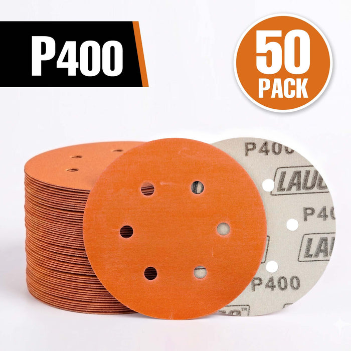 50 PCS 6 Inch 6 Hole Ceramic Sanding Discs P400 Grit, Hook and Loop Orbital Sandpaper, Heavy Duty Sandpaper for Wood, Metal, Automotive, Paint Removal