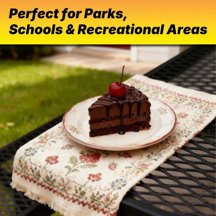 LAUCO Square Picnic Table, Expanded Metal, Black Thermoplastic Coating, Attached Benches, 1-1/2” Umbrella Pole Hole, Outdoor-Rated, 1000 lb Capacity (Black) 36036