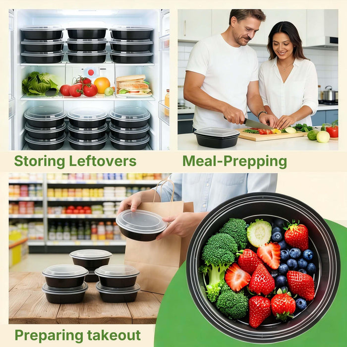 50 Pack (100-Piece) Meal Prep Containers Reusable with Lids, Sturdy Leakproof & Food Safe, Microwave, Freezer, Dishwasher Safe Prep Containers, To Go Take Out Plastic Food Storage (Round 24oz) 60829