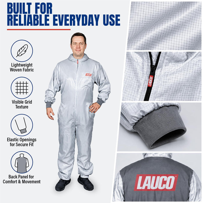 LAUCO Reusable Paint Spray Coverall with Hood, Anti-Static Silicone-Free Protective Suit, 98% Polyester 2% Carbon Fiber (S)