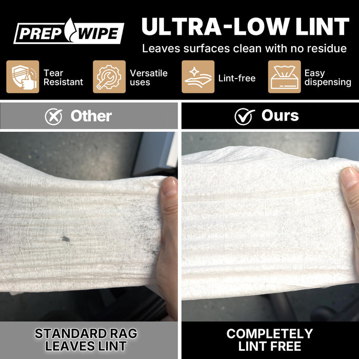 Prep Wipe Lint Free Cleaning Towels, Heavy Duty Cleaning Cloths, Lint Free Wipes, Cleaning Cloths for House & Industrial Use, Disposable Cleaning Rags, Pack of 100 Sheets 9" x 17" (White) 26020