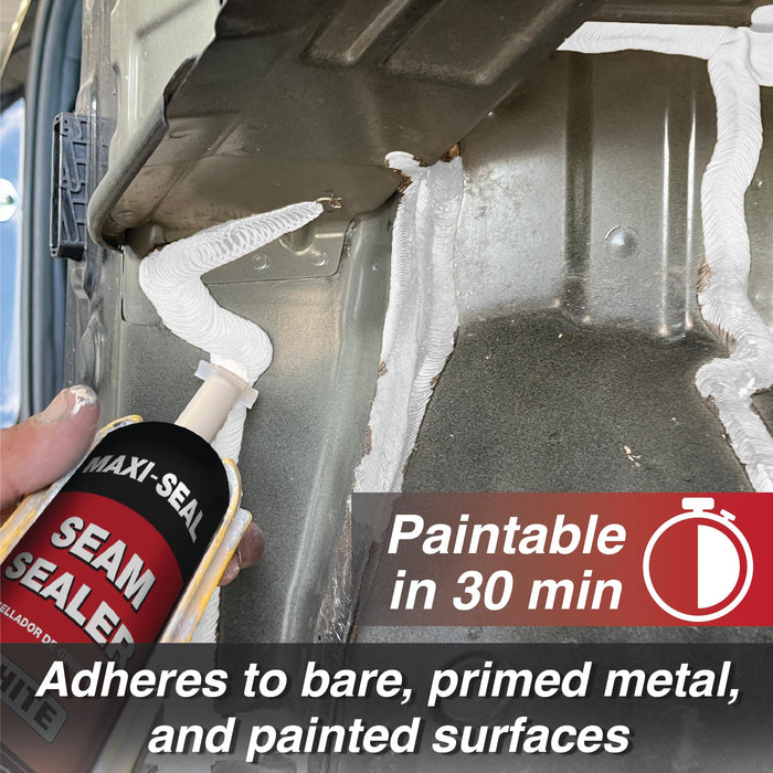 Maxi-Seal White Polyurethane Seam Sealer (4-Pack, 10.5oz Tube) | Durable & Flexible Auto Body Joint Compound | Brushable Automotive Filler to Duplicate OEM Finish