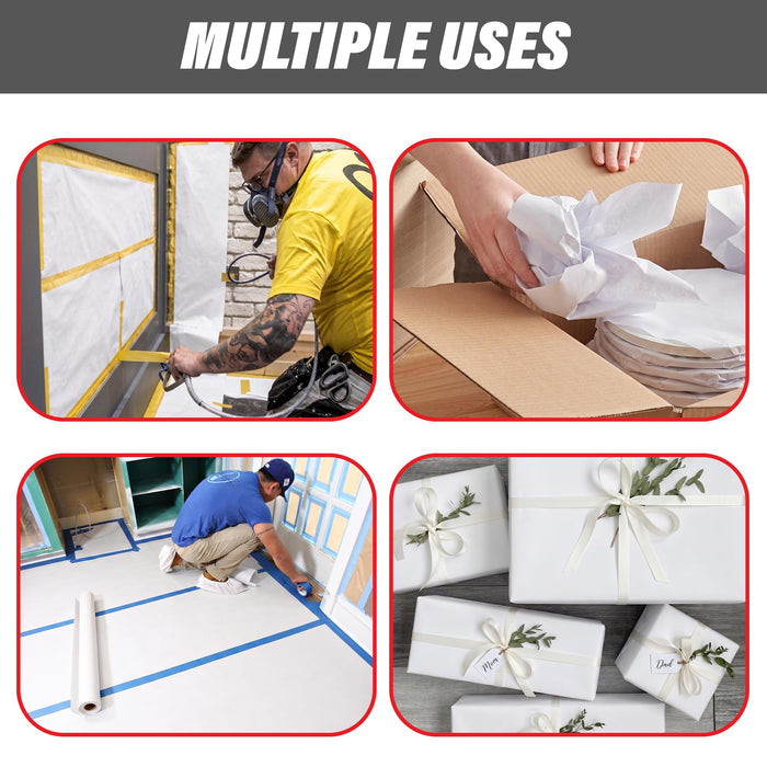 LAUCO White Masking Paper Automotive Painters Multi-Purpose 18” x 9000” (750') - Cover Automotive Surface, Packing, Moving, Gift Wrapping, Postal, Shipping, Parcel, Wall Art, Bulletin Boards 64728