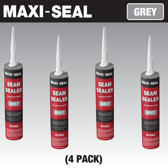 Maxi-Seal Gray Polyurethane Seam Sealer (4-Pack, 10.5oz Tube) | Durable & Flexible Auto Body Joint Compound | Brushable Automotive Filler to Duplicate OEM Finish (87292)