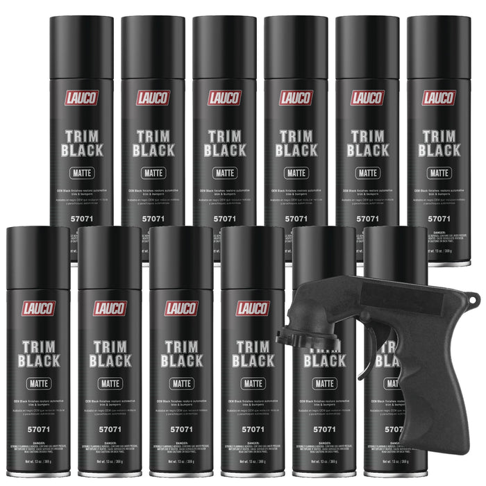 LAUCO Trim Black Matte 13 oz. Automotive Spray Paint Can with Gun - Black Car Spray Paint with Matte Finish - Designed for Plastic, Aluminum, Steel and Stainless Steel- 57071