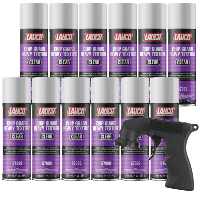 LAUCO Heavy Texture Chip Guard Aerosol Spray Can w/ Aerosol Spray Gun - Durable Acrylic Coating Protects Lower Panels From Impact/Chipping & Abrasion, Matches Medium to Coarse OEM Textures 12 Pack 57088
