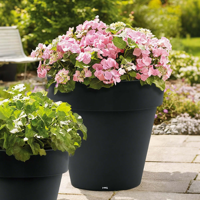 Classic Round Plastic Plant Pot with Wide Lip, Lightweight UV Resistant Flower Pot with Drainage Holes, Indoor & Outdoor Planter for Herbs, Vegetables & Flowers (2 Pack) (DARK GREY, 22 INCH) 36029