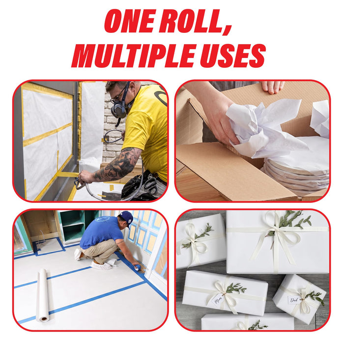 LAUCO White Masking Paper Automotive Painters Multi-Purpose 36” x 9000” (750') - Cover Automotive Surface, Packing, Moving, Gift Wrapping, Postal, Shipping, Parcel, Wall Art, Bulletin Boards