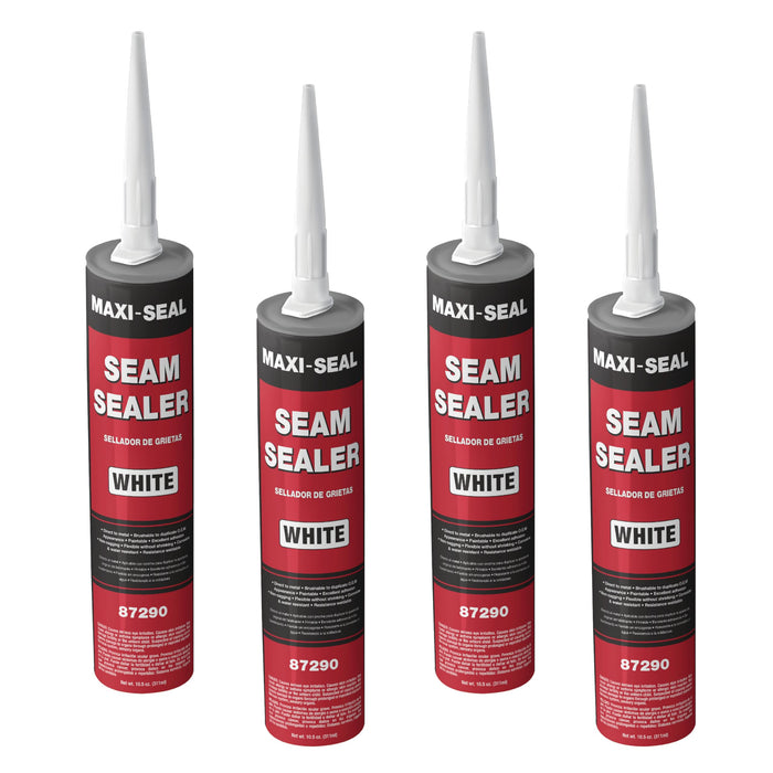 Maxi-Seal White Polyurethane Seam Sealer (4-Pack, 10.5oz Tube) | Durable & Flexible Auto Body Joint Compound | Brushable Automotive Filler to Duplicate OEM Finish