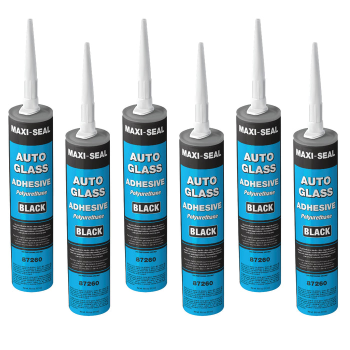 LAUCO Maxi-Seal Black Polyurethane Windshield Adhesive with Fast Curing Non-sag Formula - 10.5oz Tube + ﻿Applicator Tip﻿ - High Bond Strength Window Sealant Compound (6 Pack)