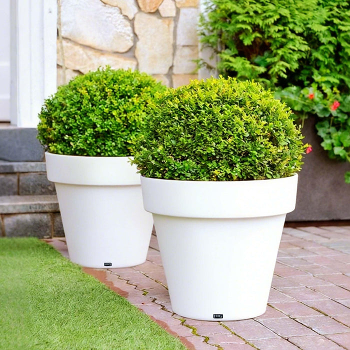 LAUCO Classic Round Plastic Plant Pot with Wide Lip, Lightweight UV Resistant Flower Pot with Drainage Holes, Indoor & Outdoor Planter for Herbs, Vegetables & Flowers (2 Pack) (White, 17 INCH) 36028