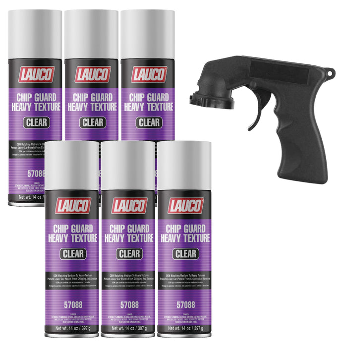 Heavy Texture Chip Guard 13 oz Clear Aerosol Spray Can with Aerosol Spray Gun - Pack of 6 - Durable, Acrylic Coating Protects Lower Panels From Impact, Chipping & Abrasion, Matches Medium to Coarse OEM Textures - Clear 57088