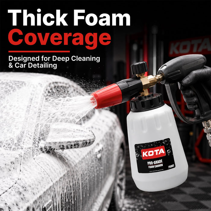 KOTA Pro-Grade Foam Cannon for Pressure Washer, 4000 PSI Snow Foam Lance with 1/4 Inch Quick Connect, 1.25mm Orifice, Solid Brass Core, Adjustable Thick Foam Cannon