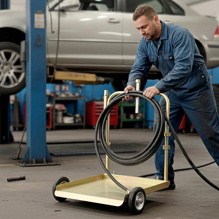LAUCO Mobile Drum Cart with 13ft Oil Hose – Heavy-Duty Trolley for 55 Gallon Barrel Oil Transfer Systems – Portable Steel Drum Dolly + Reinforced Hose Only (Pump Not Included) (Cart + Hose Kit)