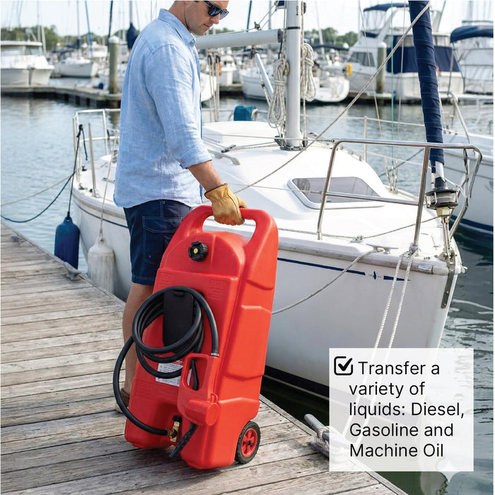 LAUCO 15 Gallons Gas Can, Heavy-Duty Fuel Tank with Manual Transfer Pump & 10FT Hose, Portable Gas Caddy with Wheels, Leak-Proof Gas Container for Lawn Mowers, Cars, Boats, 87259