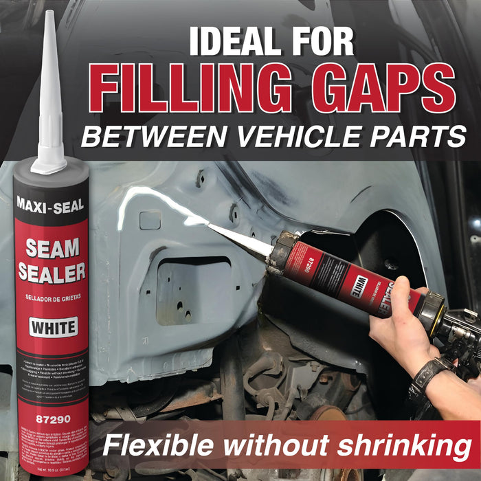 Maxi-Seal White Polyurethane Seam Sealer (4-Pack, 10.5oz Tube) | Durable & Flexible Auto Body Joint Compound | Brushable Automotive Filler to Duplicate OEM Finish