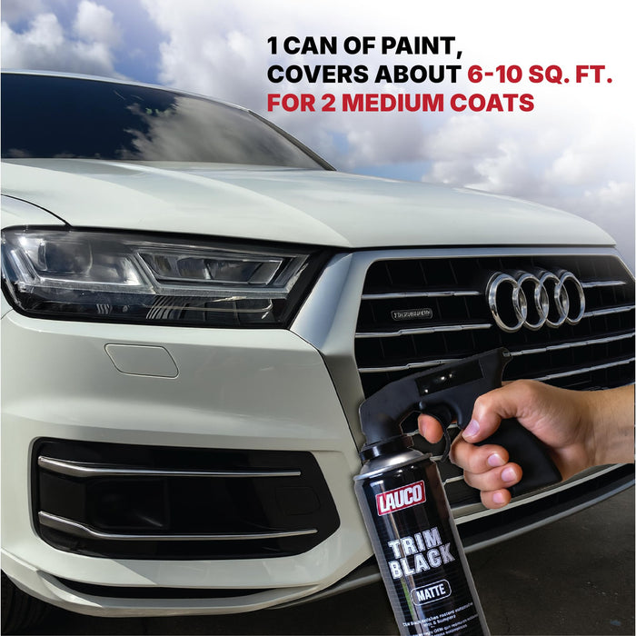 LAUCO Trim Black Matte 13 oz. Automotive Spray Paint Can with Gun - Pack of 6 - Black Car Spray Paint with Matte Finish - Designed for Plastic, Aluminum, Steel and Stainless Steel- 57071