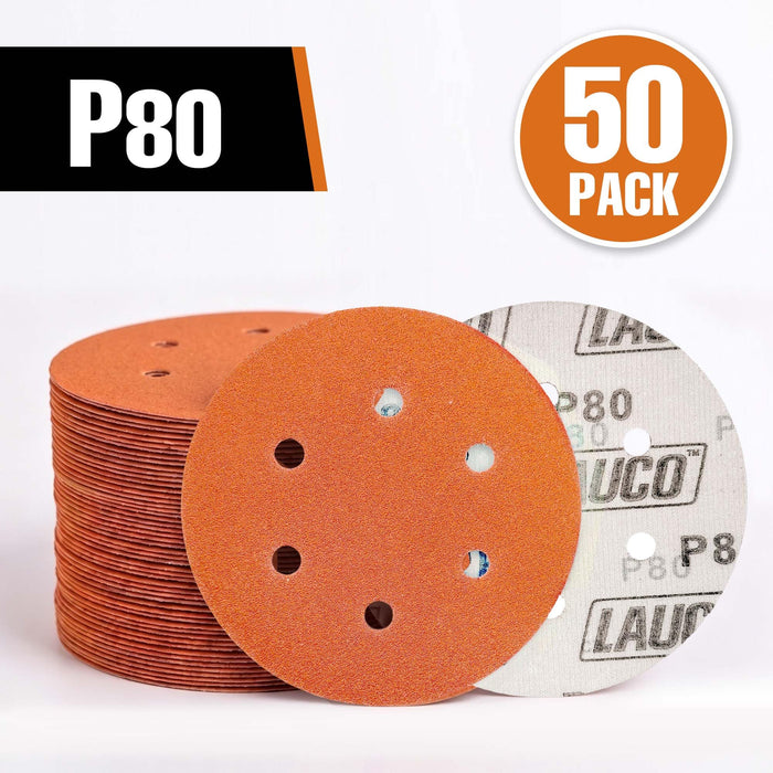 50 PCS 6 Inch 6 Hole Ceramic Sanding Discs P80 Grit, Hook and Loop Orbital Sandpaper, Heavy Duty Sandpaper for Wood, Metal, Automotive, Paint Removal