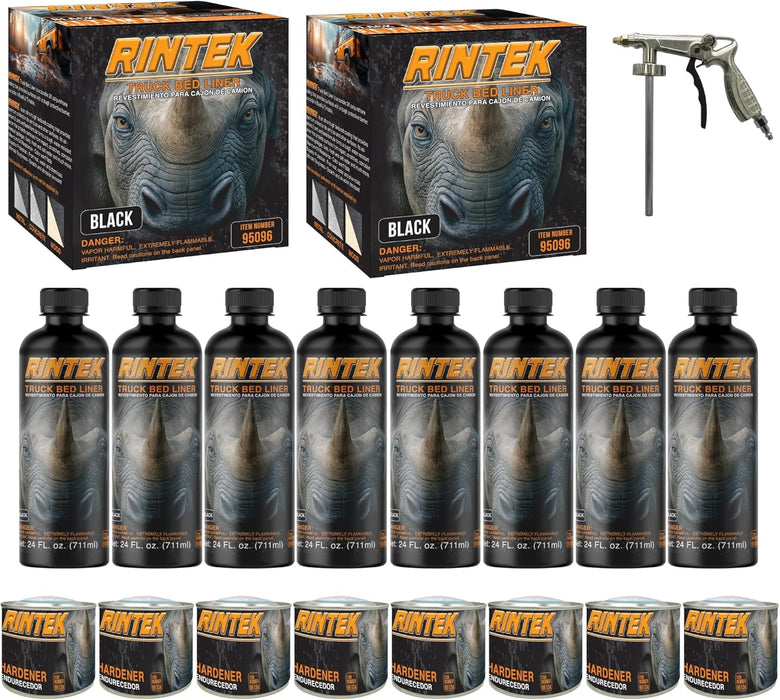 LAUCO Rintek Urethane Spray 8 Quart Kit Black Bedliner Coating, Heavy-Duty Polyurethane Protective Truck Bed Liner Paint, Waterproof Anti-Slip Impact-Resistant Automotive Coating, With Spray Gun 95110