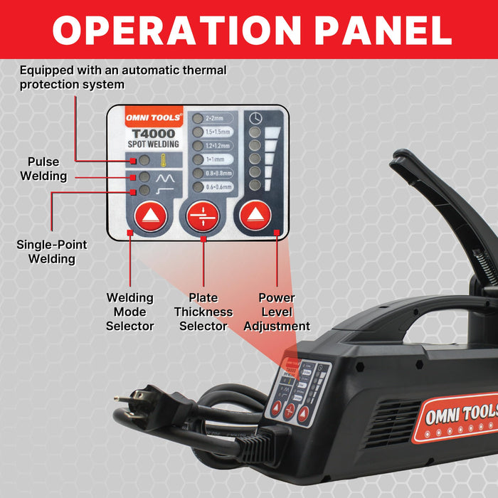OMNI TOOLS T4000 Welder Machine, Portable Spot Welding Machine 4000A Peak Current, Microprocessor Controlled, Pulse & Continuous Modes, 220V Single Phase, Includes 4 Copper Welding Arms T4000