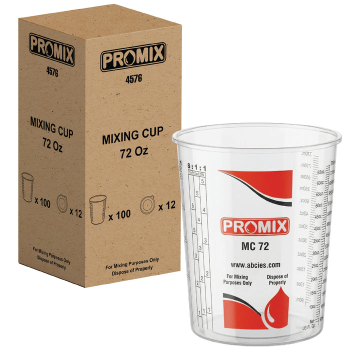 Reusable Graduated Paint Mixing Cups Pack of 100 with 12 lids - Size 72 Onz - Paint Cups with Calibrated Mixing Ratios, Measuring Cups for Epoxy Resin, Activators, and Thinners