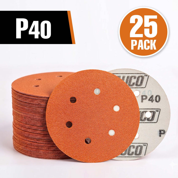 25 PCS 6 Inch 6 Hole Ceramic Sanding Discs P40 Grit, Hook and Loop Orbital Sandpaper, Heavy Duty Sandpaper for Wood, Metal, Automotive, Paint Removal