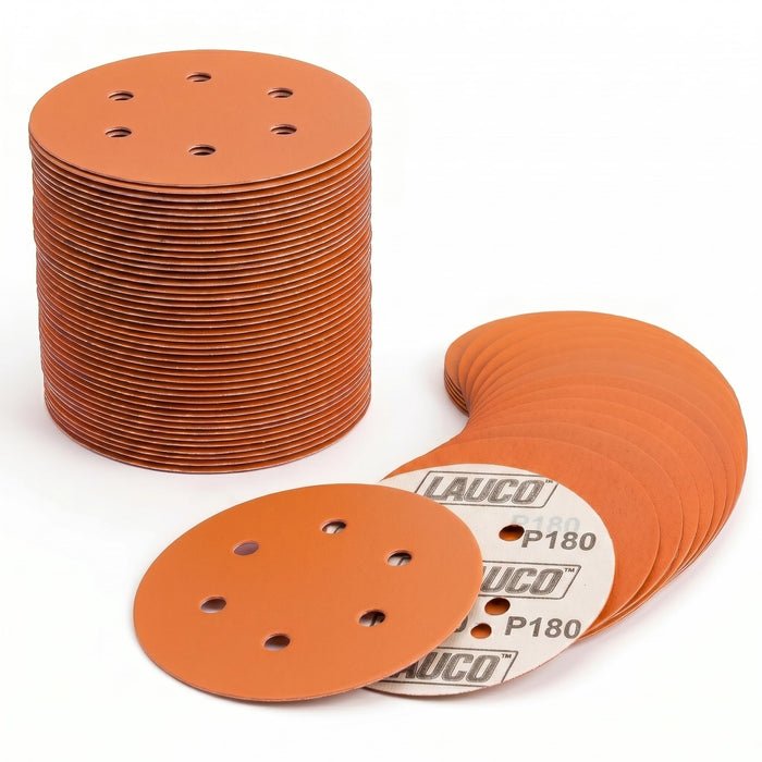 50 PCS 6 Inch 6 Hole Ceramic Sanding Discs P180 Grit, Hook and Loop Orbital Sandpaper, Heavy Duty Sandpaper for Wood, Metal, Automotive, Paint Removal
