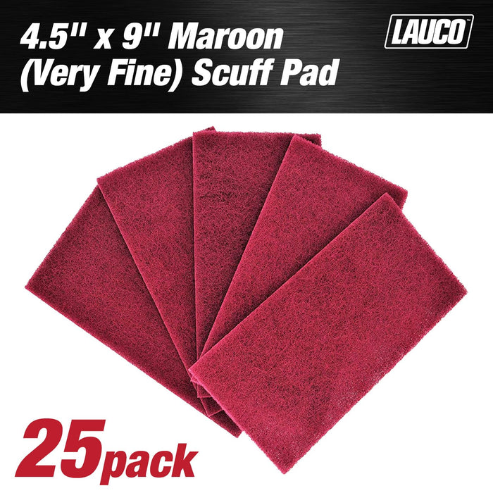 LAUCO 4.5" x 9" Maroon (Very Fine) General Purpose Scuff Pads, 25 Sheets - Scuffing, Scouring, Sanding, Paint Primer Prep Adhesion Scratch - Surface Preparation Automotive Car Auto Body