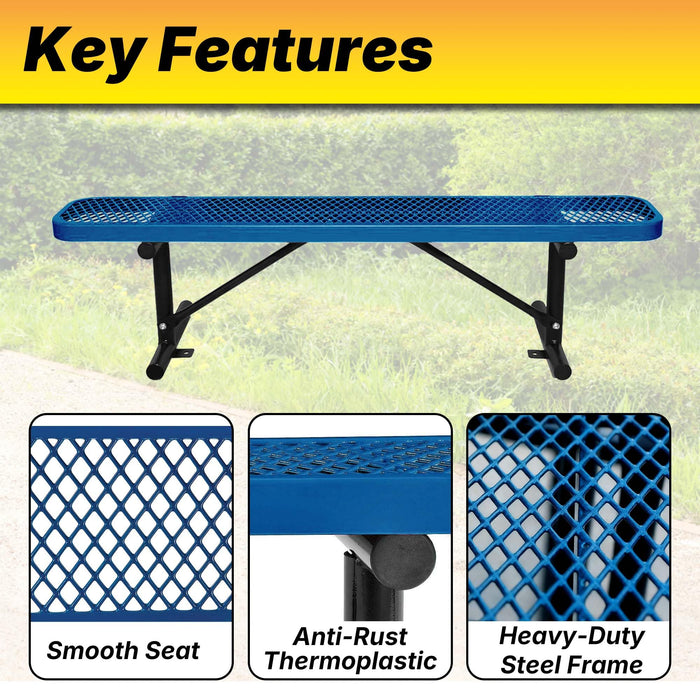 LAUCO Heavy Duty Expanded Metal Mesh Picnic Bench, Industrial Style Outdoor Bench with Steel Frame, 1000 lbs Capacity, Blue Thermoplastic Coating