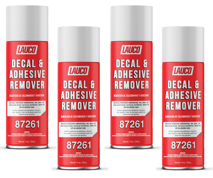 LAUCO Decal & Adhesive Remover – 13 oz Aerosol Spray – Removes Stickers, Tar, Wax, Oil, Bugs, Sap – Safe on Cured Paint, Vinyl & Fabrics – Single & Multi-Pack Option (4)