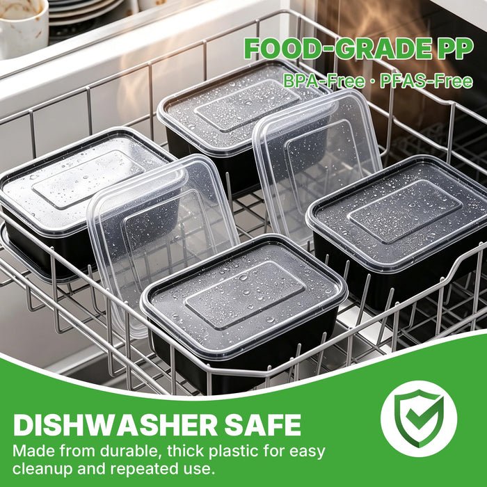 50 Pack (100-Piece) Meal Prep Containers Rectangle 28oz Reusable with Lids, Sturdy Leakproof & Food Safe, Microwave, Freezer, Dishwasher Safe Prep Containers, To Go Take Out Plastic Food Storage 75898