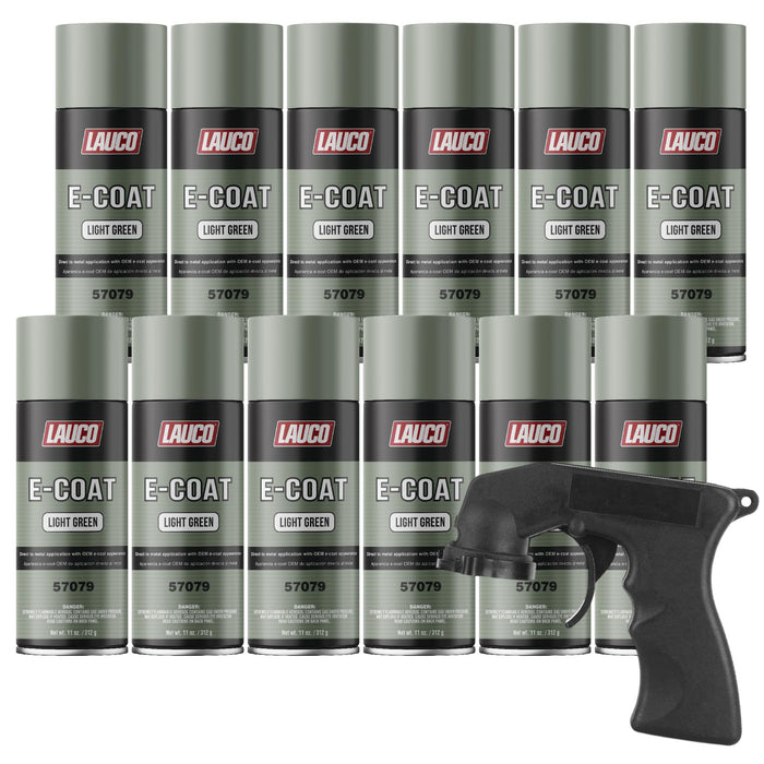 LAUCO E-Coat Light Green (12-Pack) - 11oz Aerosol Spray Paint Can w/Gun - Direct to Metal (DTM) Automotive Primer, Restoration, Olive Ecoat Finish 57079