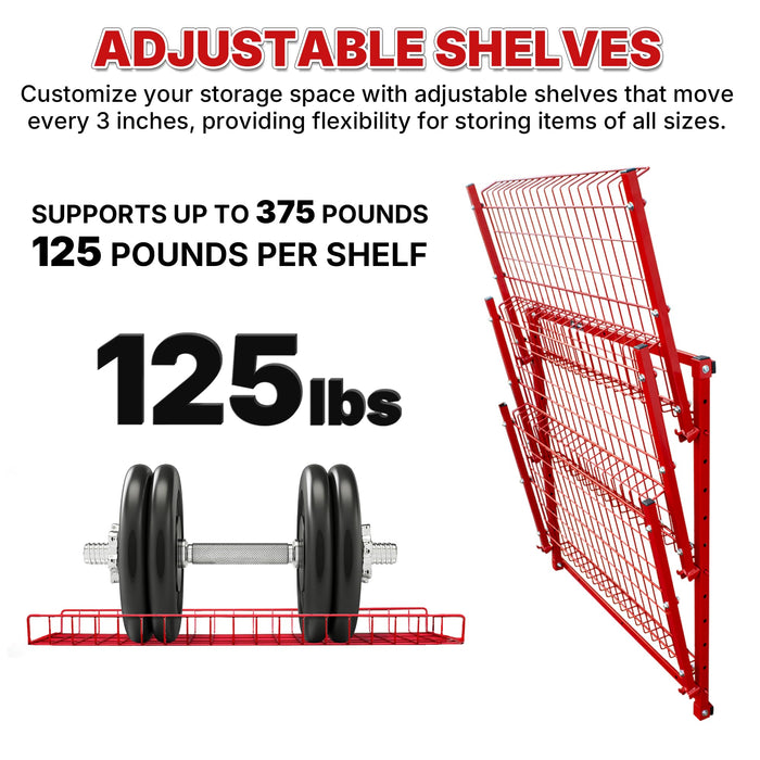 LAUCO Wall Mounted Storage Rack, 3-Level Metal Wall Shelving with Shelf Organizer/Garage Shelving Wall Mounted Heavy Duty [39116]